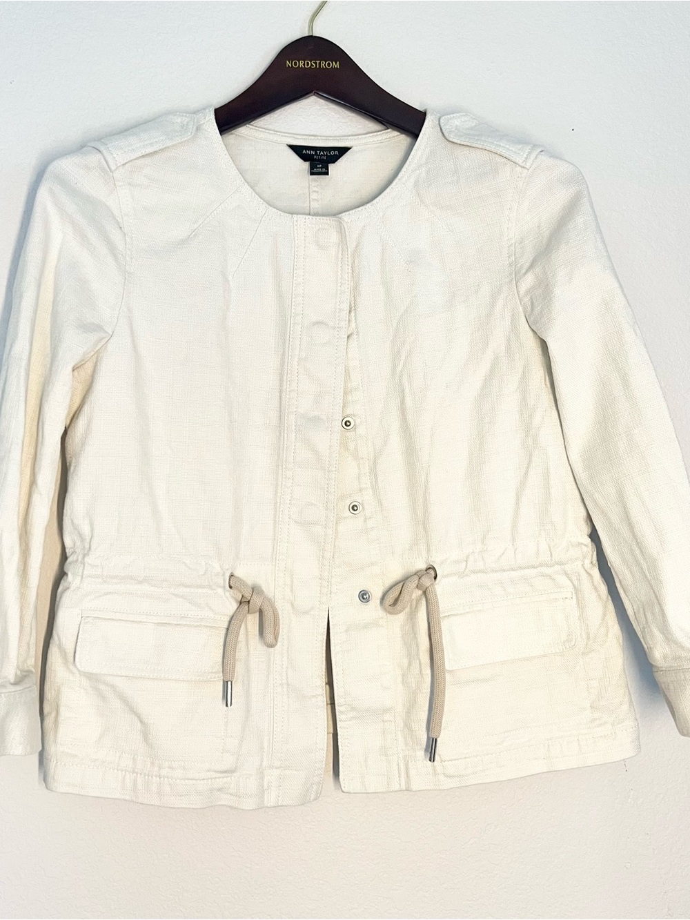Ann Taylor Women's Cream Drawstring Utility Jacket M - Picture 1 of 6